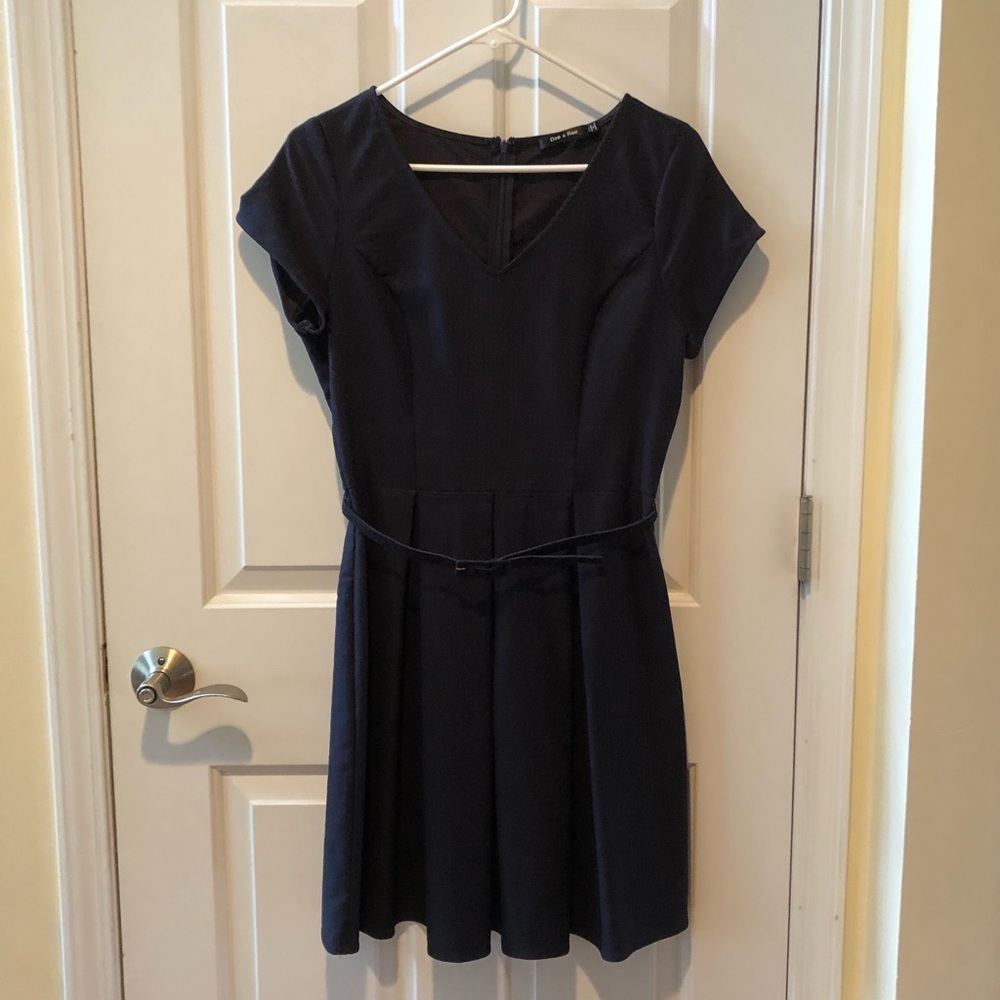 Belted Navy Dress